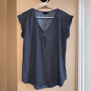Women’s Express Navy and White Striped V-Neck Blouse